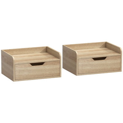 Floating Bedside Tables Set of 2 with Drawer and Shelf for Space Saving Storage Natural Wood AOSOM