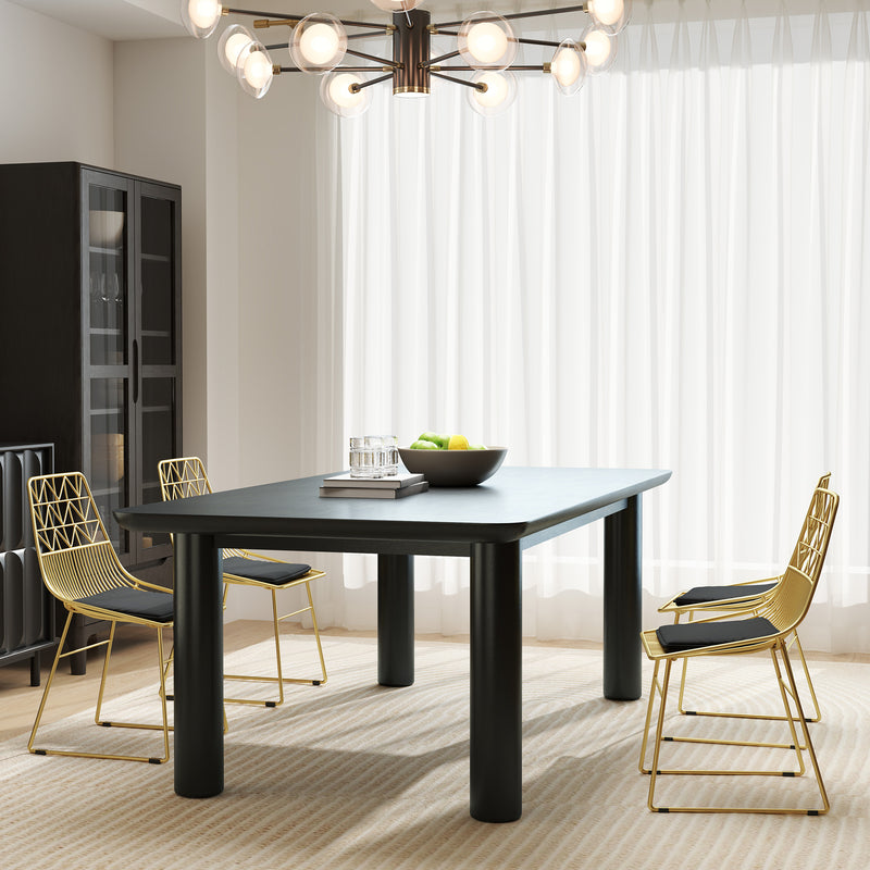 Set of 4 Metal Dining Chairs with Velvet Cushions and Cut Out Back for Kitchen, Gold Tone