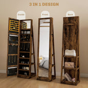 Lockable Rustic Brown Jewellery Cabinet With 360Â° Swivel and Full Length Mirror by HOMCOM