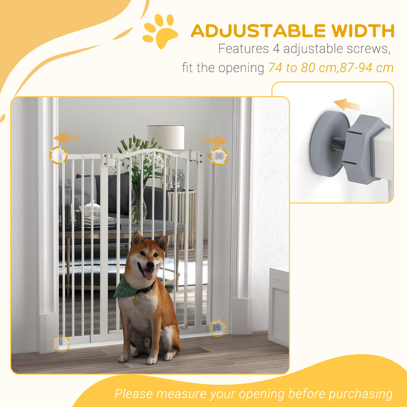 Extra Tall Safety Dog Gate with Auto Close for Doorways and Stairs Adjustable 74 to 94cm White