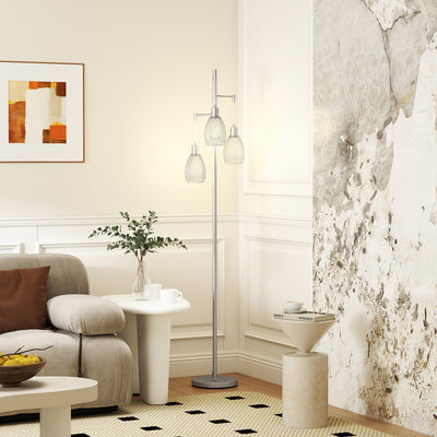 Silver 3 Light Industrial Floor Lamp 170cm Dimmable Steel Shades for Lounge or Bedroom by HOMCOM