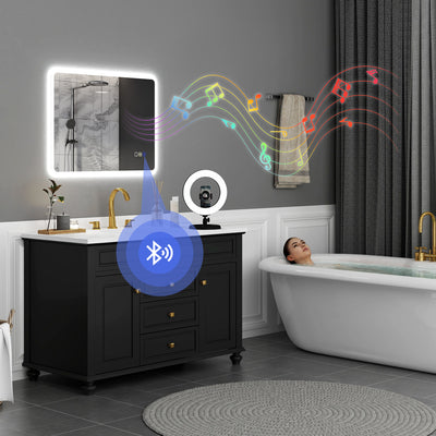Backlit LED Bathroom Mirror 60 x 80 cm with Bluetooth and Demister in Silver Tone