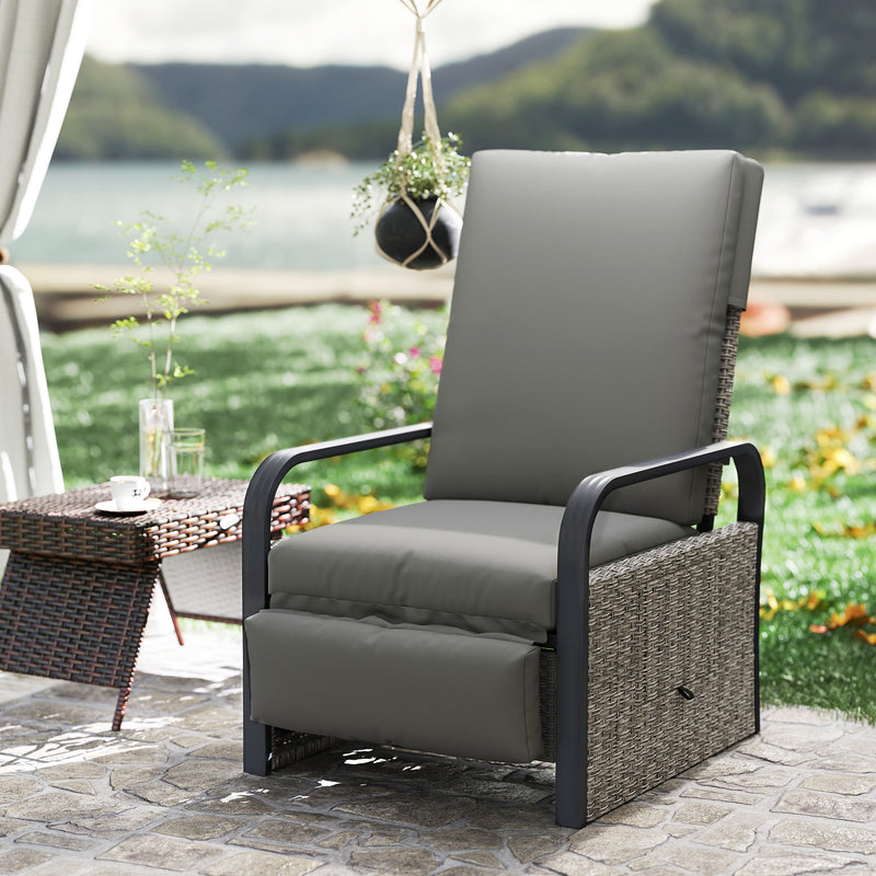 Light Grey Rattan Recliner Garden Chair With Cushion Tray And Footrest by Outsunny