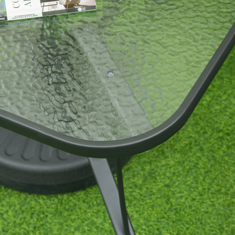 Square Black Garden Dining Table with Parasol Hole and Tempered Glass Top for Patio Use