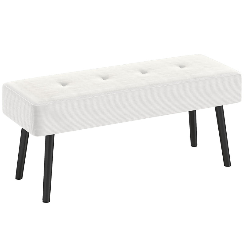 End of Bed Bench with Corduroy Upholstery and Steel Legs Cream White by HOMCOM