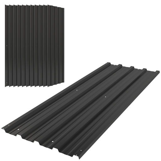 Set of 12 Corrugated Steel Roof Panels for Sheds and Garages Weather Resistant Black