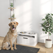 Raised Dog Bowl with Slow Feeder and Storage Drawer for Large Dogs White by PawHut