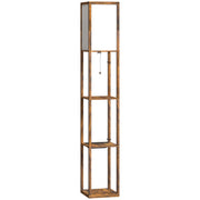 Floor Lamp With Shelves For Living Room or Bedroom - USB Charging Ports, Rustic Brown Homcom