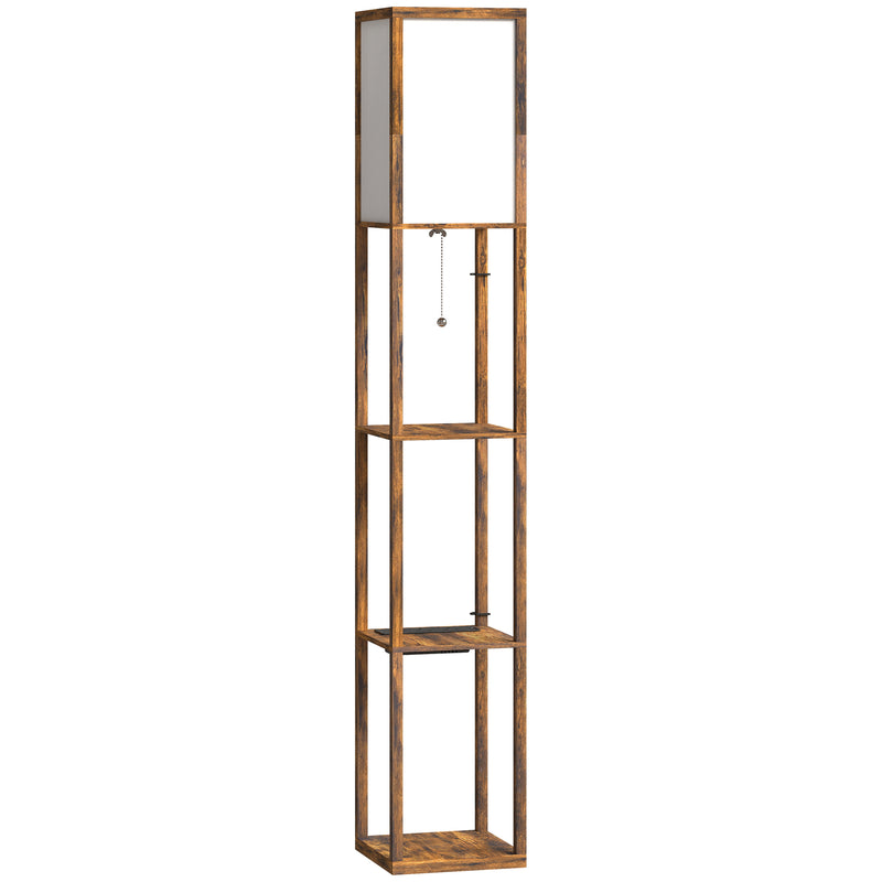 Floor Lamp With Shelves For Living Room or Bedroom - USB Charging Ports, Rustic Brown Homcom