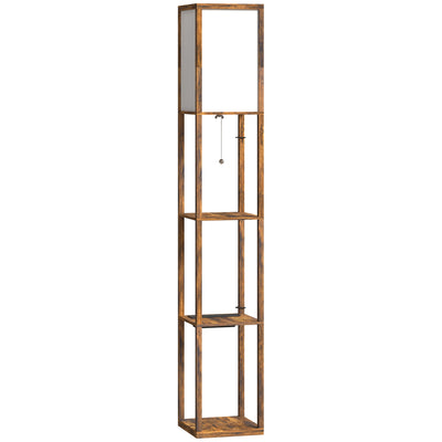 Floor Lamp With Shelves For Living Room or Bedroom - USB Charging Ports, Rustic Brown Homcom