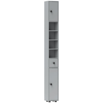 Tall Slim Bathroom Storage Cabinet with Shelves Drawer and Cupboards Space Saving, Grey