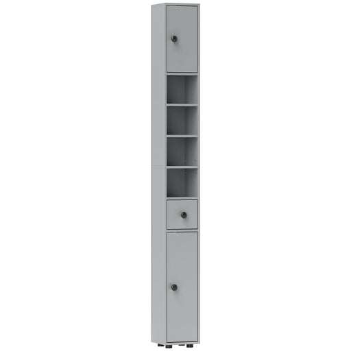 Tall Slim Bathroom Storage Cabinet with Shelves Drawer and Cupboards Space Saving, Grey