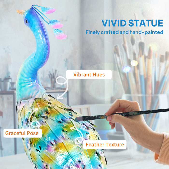 Peacock Garden Statue Metal Ornament with Stakes for Patio and Pond Decoration by Outsunny