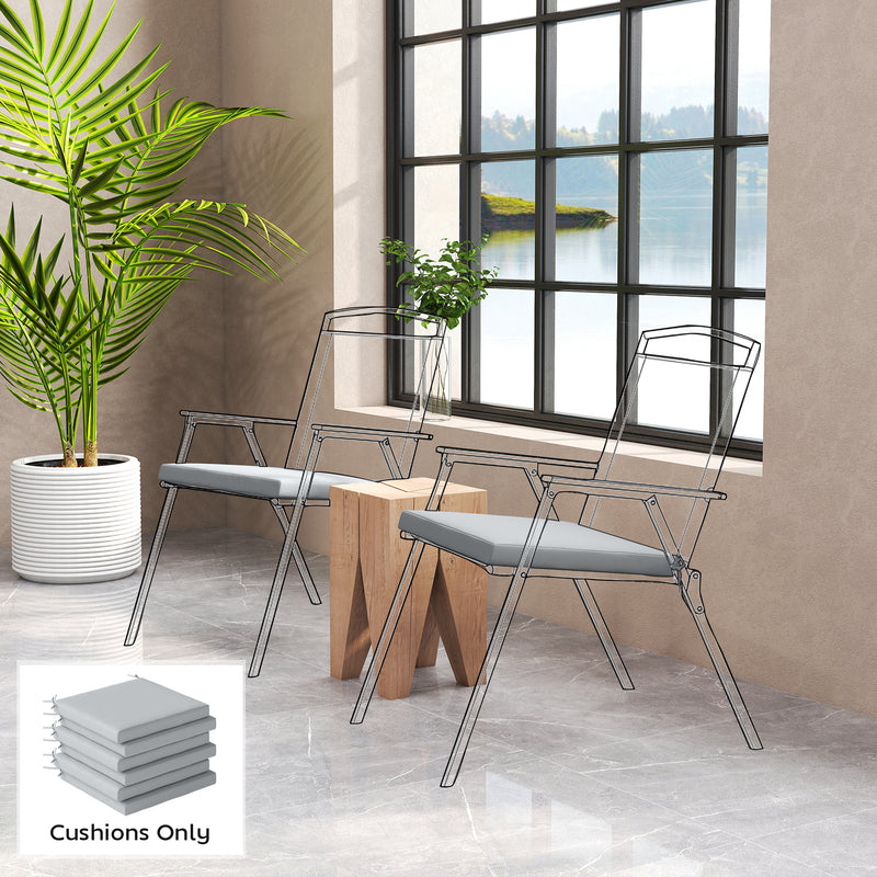 Outdoor Seat Cushions Set of 6 for Garden Chairs with Removable Covers Light Grey AOSOM