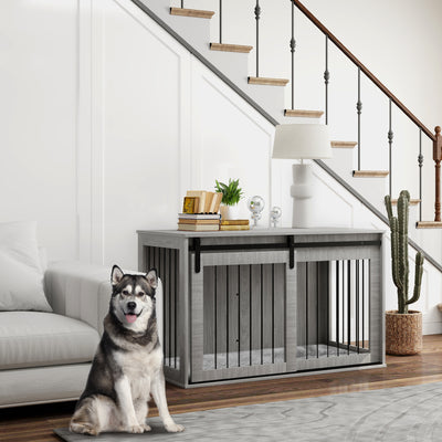 Extra Large Dog Crate Furniture with Removable Cushion and Storage Shelf Grey