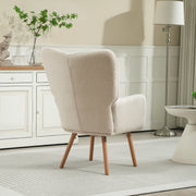 Cream Upholstered Wingback Armchair with Tufted Back and Wooden Legs for Lounge or Bedroom
