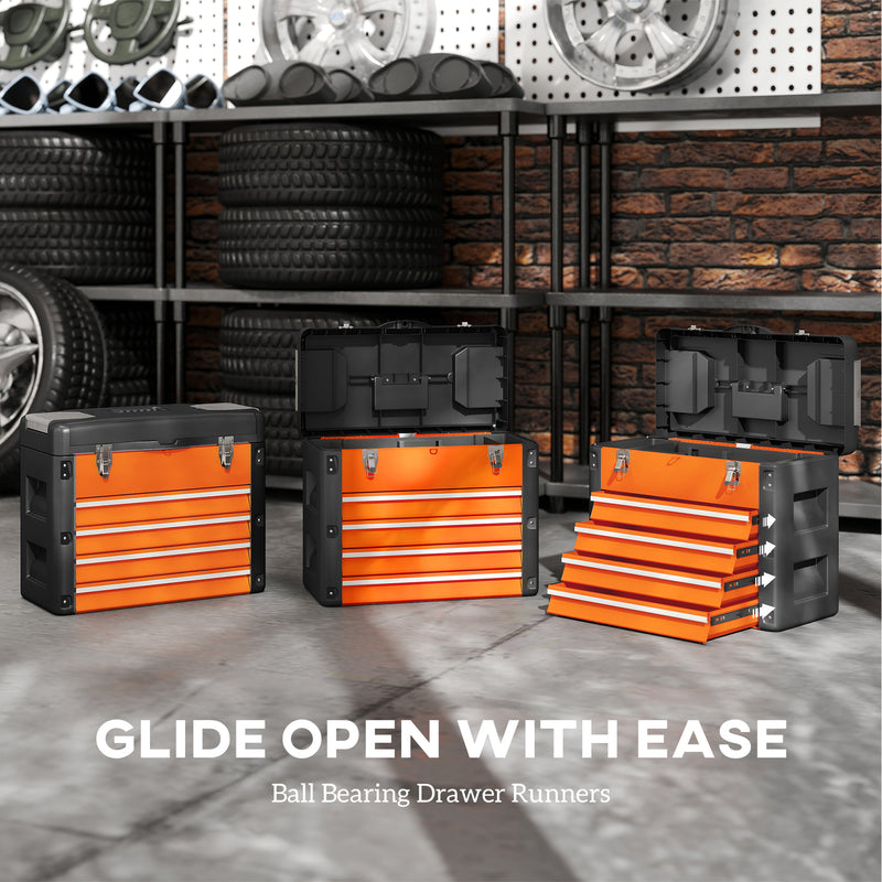 Large Orange Metal Toolbox With 4 Drawers For Organised Garage Or Workshop Storage AOSOM