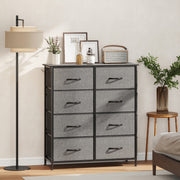 Tall Chest of 8 Drawer Storage Unit with Fabric Bins for Bedroom or Hallway, Charcoal Grey