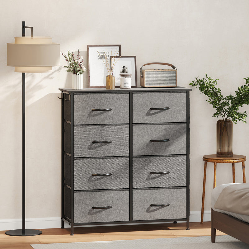Tall Chest of 8 Drawer Storage Unit with Fabric Bins for Bedroom or Hallway, Charcoal Grey