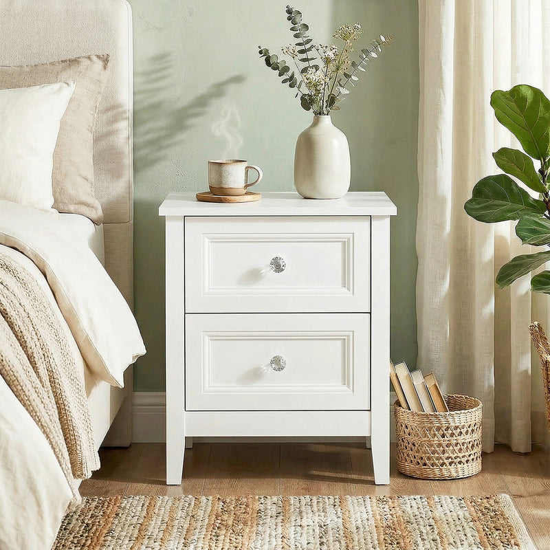 Bedside Table with 2 Drawers for Organised Bedroom Storage White Homcom