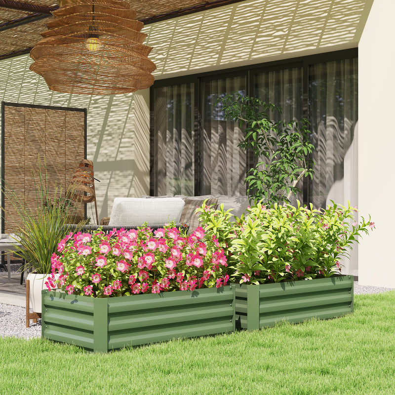 Set of Two Green Galvanised Steel Garden Planters 60 x 100cm by Outsunny