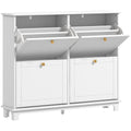 Tall Slim Shoe Storage Cabinet with 4 Flip Drawers and Adjustable Shelves, White