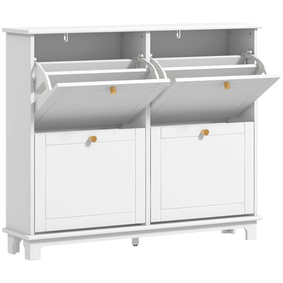 Tall Slim Shoe Storage Cabinet with 4 Flip Drawers and Adjustable Shelves, White
