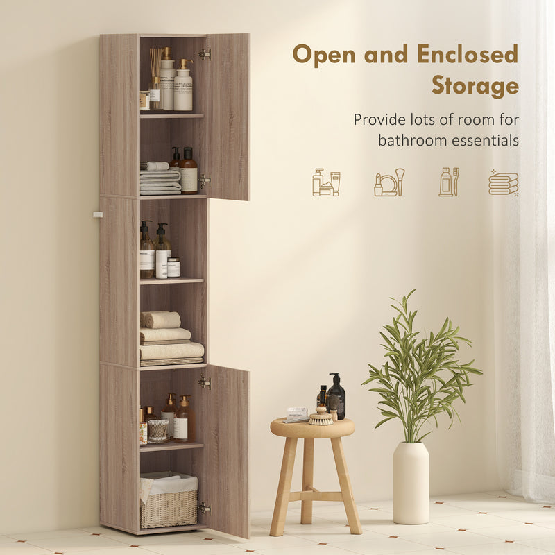 6 Tier Tall Bathroom Storage Cabinet with Shelves for Towels and Toiletries Natural AOSOM