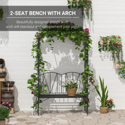 2 Seater Metal Garden Bench With Decorative Arch Ideal For Climbing Plants Black AOSOM