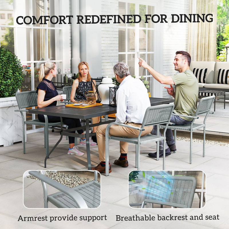 Garden Dining Chair Set of 4 Stackable Rattan Effect with Armrests Light Grey Outsunny