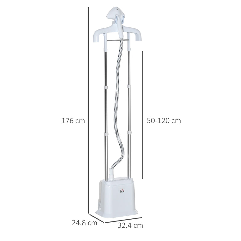 HOMCOM Upright Garment Clothes Steamer with 6 Steam Setting, 45s Fast Heat-up, 1.7L Water Tank and 35g/min steam flow, Wrinkle and Odour Remover Suitable for all Fabrics, 1960W, White