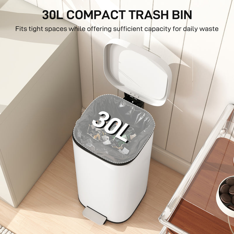 30L Pedal Bin with Soft Close Stay Open Lid and Removable Inner Bucket for Kitchen Cream