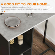 Bar Table with Storage Shelves and Wine Rack for Small Kitchens Grey Marble Black Homcom