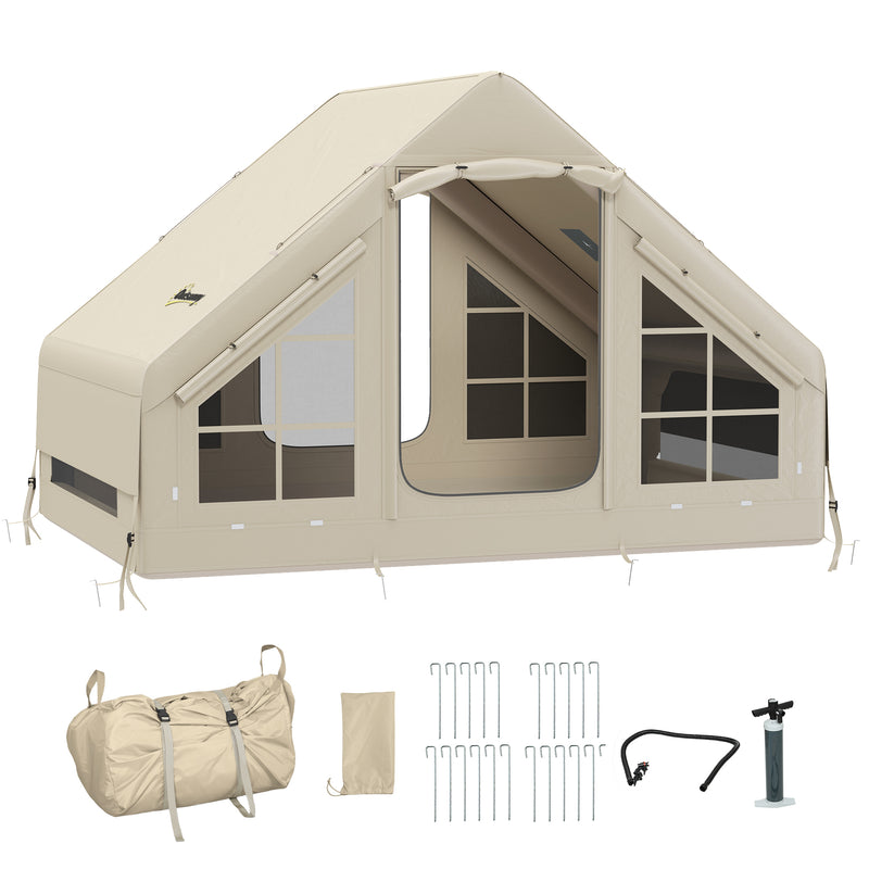 Inflatable 2 to 4 Person Camping Tent with Fast 2 Minute Setup and Weatherproof Design Beige