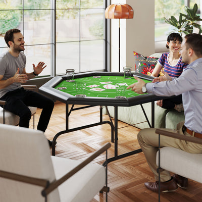8 Player Folding Poker Table Green Octagon with Cup Holders and Padded Edge by SPORTNOW AOSOM