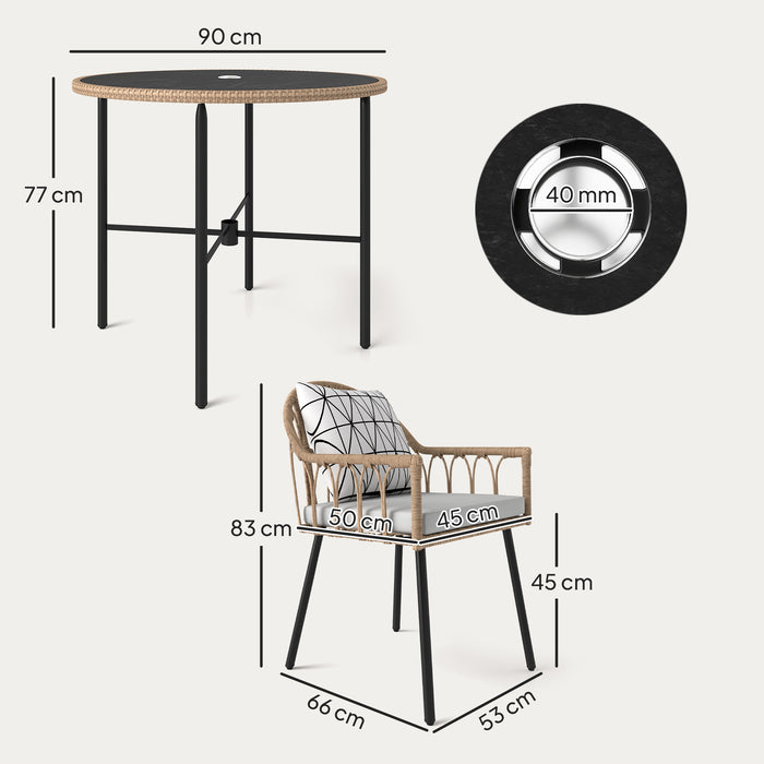 Light Brown 5 Piece Rattan Patio Dining Set with Cushions and Glass Table by Outsunny