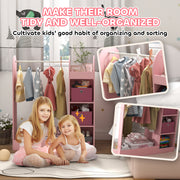 Kids Clothes Rail with Storage Shelf Mirror and Boxes for Bedroom or Nursery Pink by AIYAPLAY