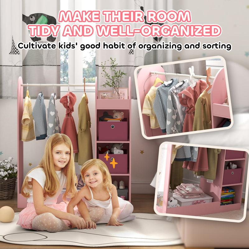 Kids Clothes Rail with Storage Shelf Mirror and Boxes for Bedroom or Nursery Pink by AIYAPLAY