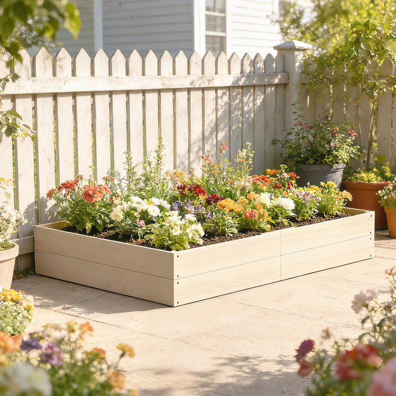 Raised Garden Bed for Growing Vegetables and Flowers with Deep Root Support, Natural Wood Finish