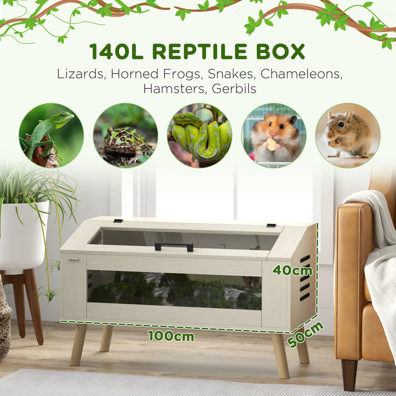 Large 140L Reptile Vivarium Tank with Tempered Glass Ideal for Snakes and Lizards, Black