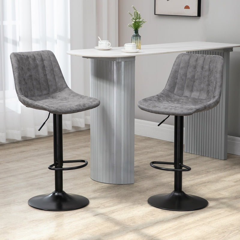 Set of 2 Swivel Bar Stools with Backrest and Adjustable Height for Kitchen Island Grey