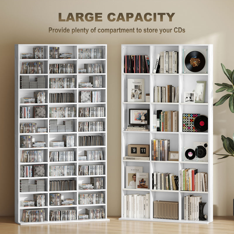 Tall CD Storage Cabinet with Adjustable Shelves Ideal for Home or Office Use Marble Effect