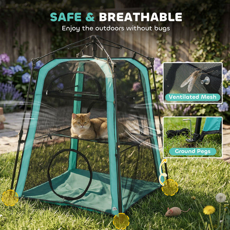 Cat Tent Three Level Outdoor Playhouse for Safe Garden or Balcony Exploration Black AOSOM