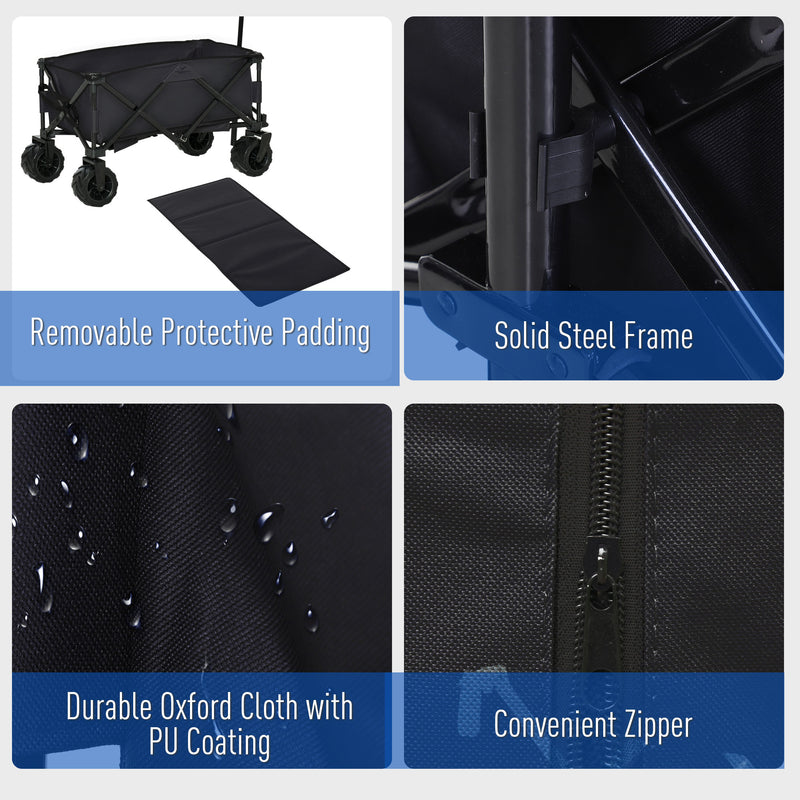 Black Folding Cart Trolley Wagon with Handle and Wheels for Camping or Beach Use