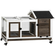 Wooden Rabbit Hutch with Removable Tray and Wheels for Outdoor or Indoor Use Brown