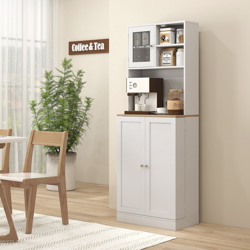 White Kitchen Pantry Cabinet with Microwave Shelf & Adjustable Shelves 60 × 35 × 169cm Homcom