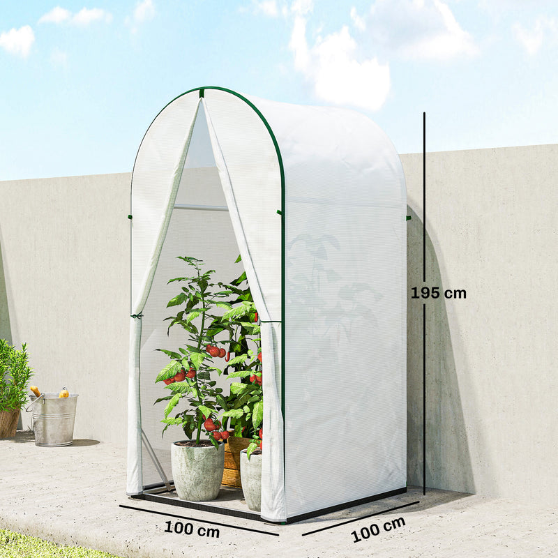 Portable Mini Greenhouse With Roll Up Door Ideal For Small Gardens And Patios White AOSOM