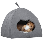 Cat House with Reversible Cushion and Toy Ball for Cosy Indoor Rest Grey White AOSOM