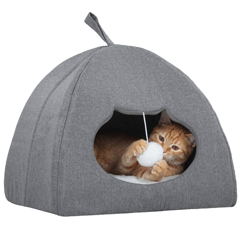 Cat House with Reversible Cushion and Toy Ball for Cosy Indoor Rest Grey White AOSOM