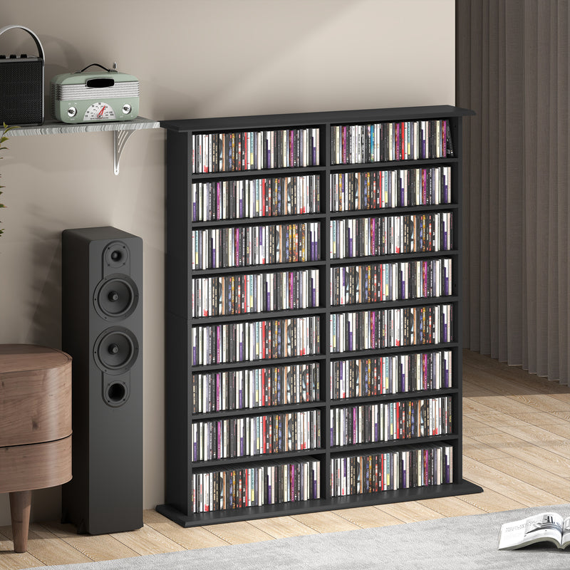 Black Media Storage Cabinet Holds 720 CDs or 396 DVDs with Adjustable Shelves